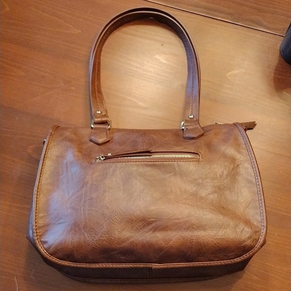 Madison West Polyurethane Leather Braided Distressed Double Woven Handbag, Vegan - Picture 2 of 9